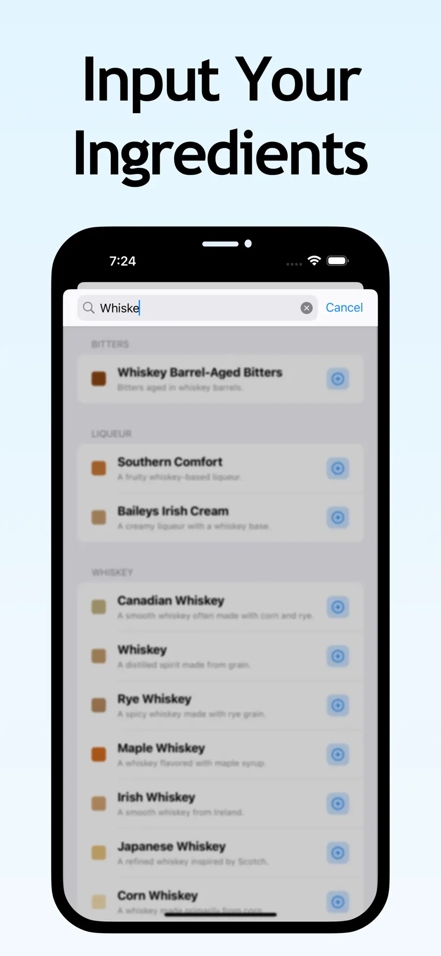 Ingredient search while adding bottles to your bar