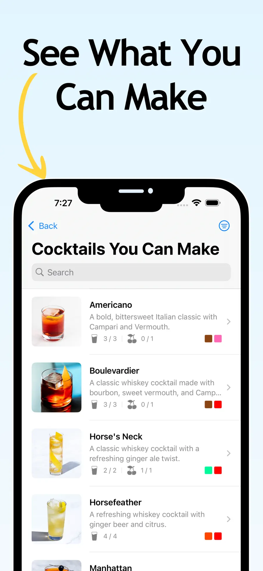 The list of cocktails you can make from the bottles in your bar